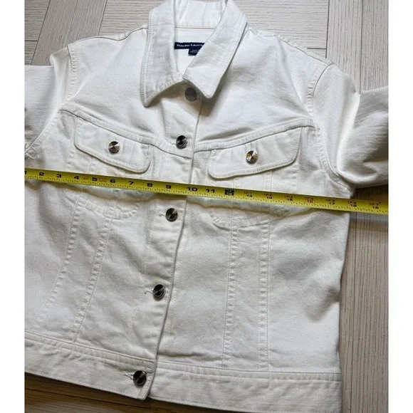 Ralph Lauren Sport Women Sz XS Button Up White Denim Jean Jacket Classic Cottage - Picture 3 of 9